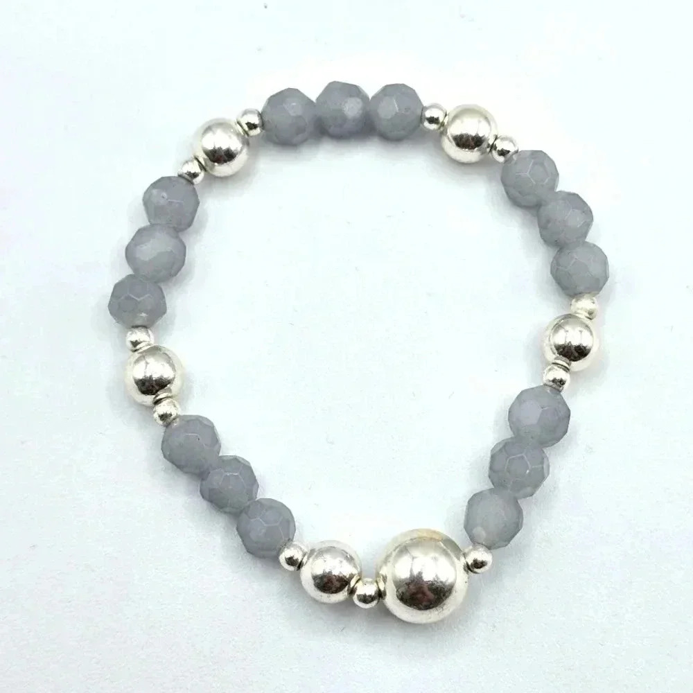 Gray Silver Bead Elastic Stretch Boho Retro Fashion‎ Jewelry Bracelet B12